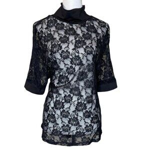 Incerun Black Lace Mock Neck Sheer Layers Size 5XL Summer Party Event